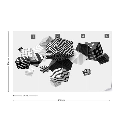 3D Black And White Cubes Photo Wallpaper Wall Mural - USTAD HOME
