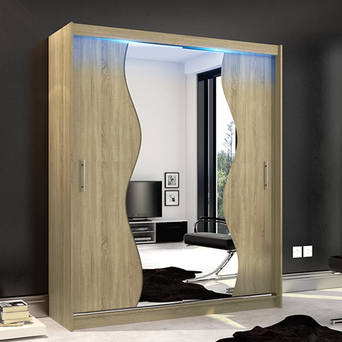 Modern Bedroom Wardrobe Mirror 2 Sliding Doors - USTAD HOME