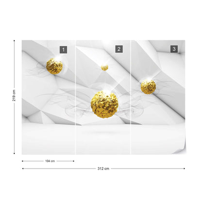 3D Gold Balls Modern Design Photo Wallpaper Wall Mural - USTAD HOME