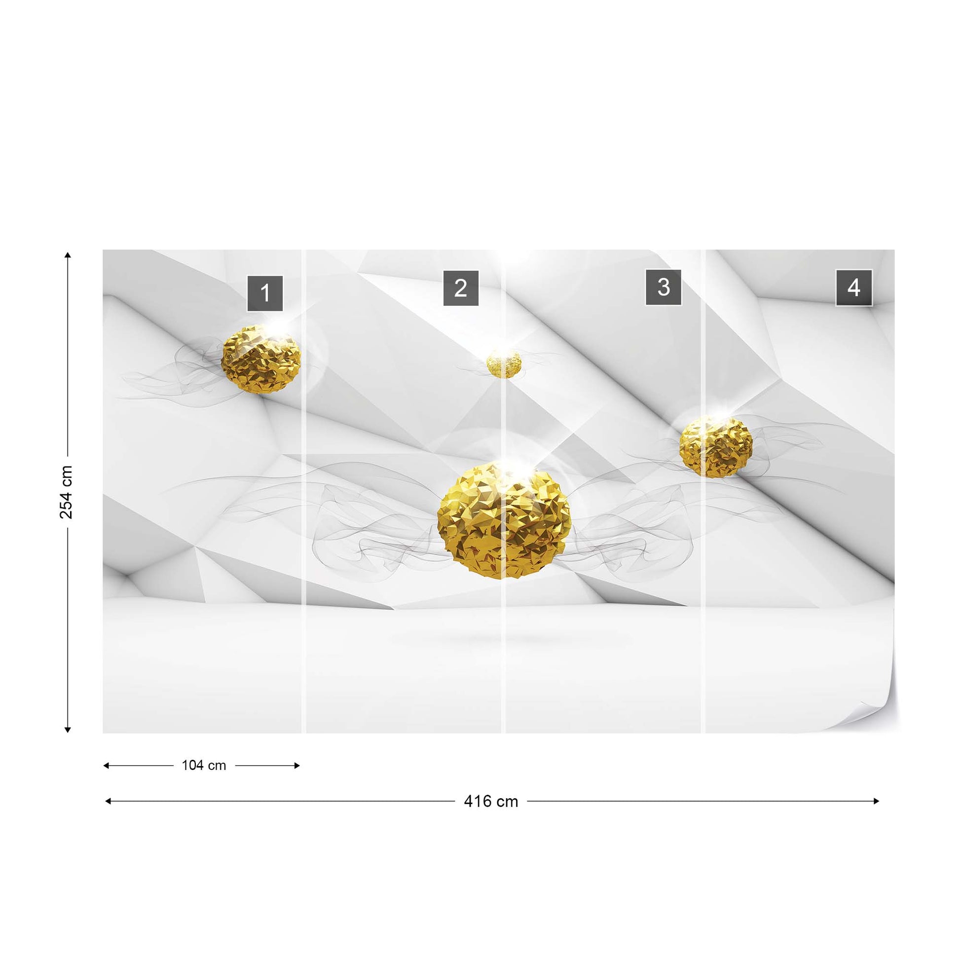3D Gold Balls Modern Design Photo Wallpaper Wall Mural - USTAD HOME