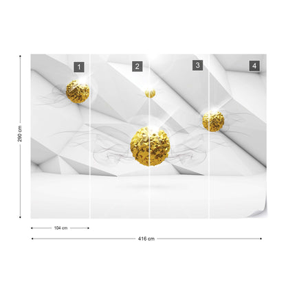 3D Gold Balls Modern Design Photo Wallpaper Wall Mural - USTAD HOME