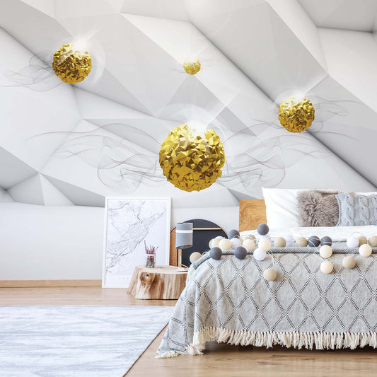 3D Gold Balls Modern Design Photo Wallpaper Wall Mural - USTAD HOME