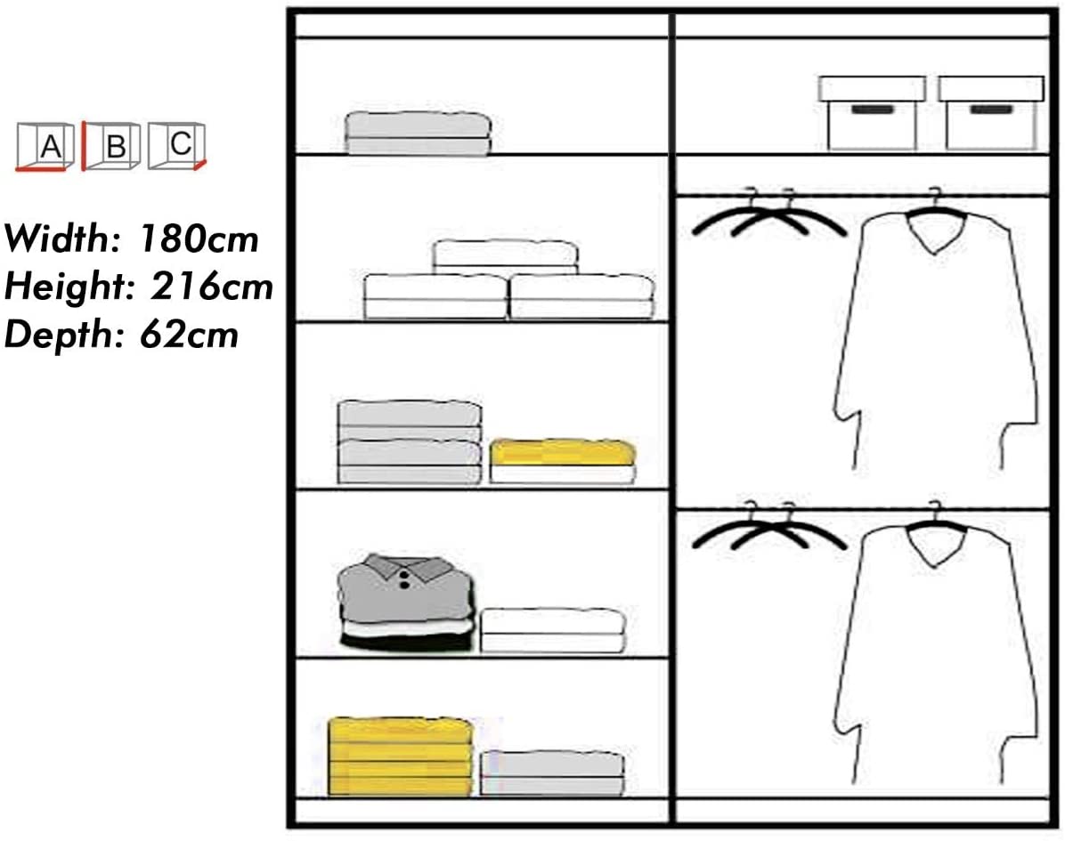 Double Sliding Door Wardrobe with LED Light - USTAD HOME