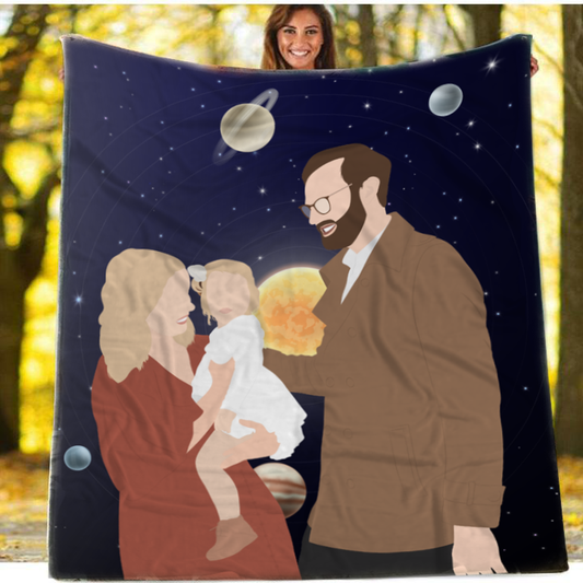 Personalized Faceless Illustration Photo Design Baby Couple Family Galaxy Blanket - USTAD HOME