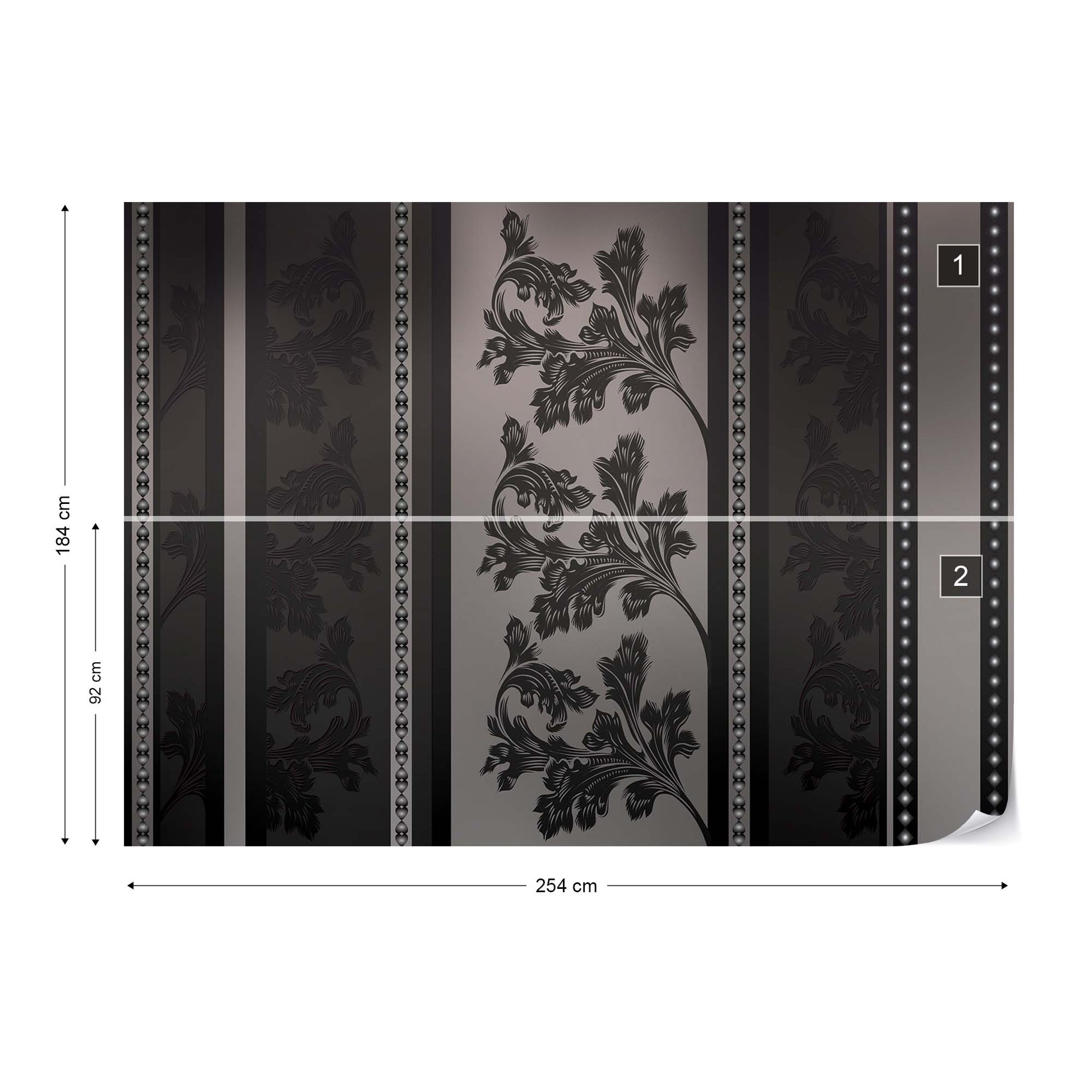 Floral Design Black And Grey Photo Wallpaper Wall Mural - USTAD HOME