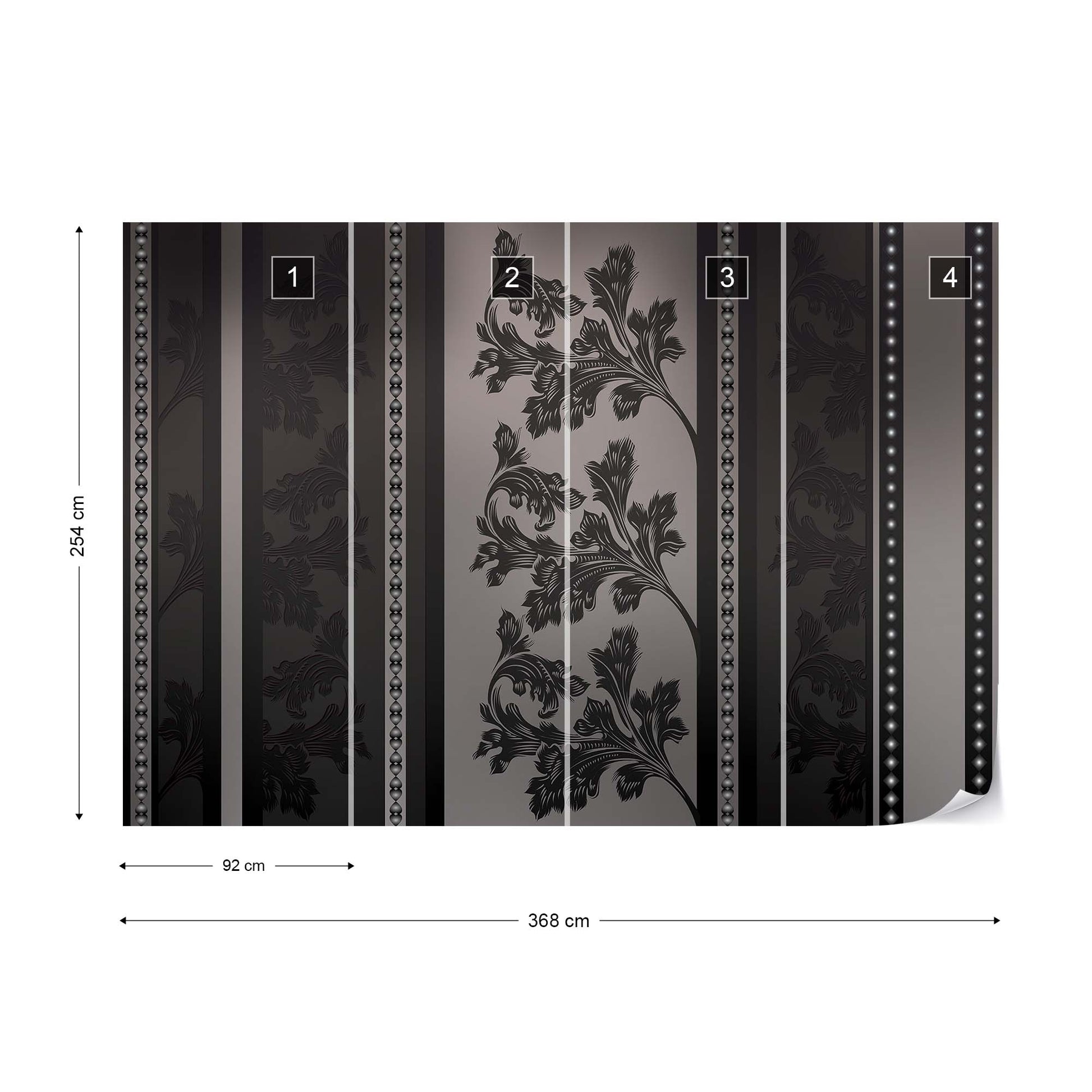 Floral Design Black And Grey Photo Wallpaper Wall Mural - USTAD HOME