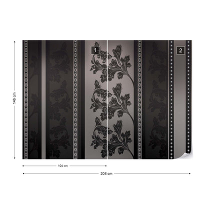 Floral Design Black And Grey Photo Wallpaper Wall Mural - USTAD HOME