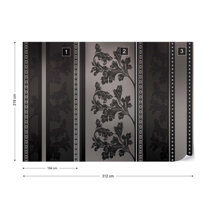 Floral Design Black And Grey Photo Wallpaper Wall Mural - USTAD HOME