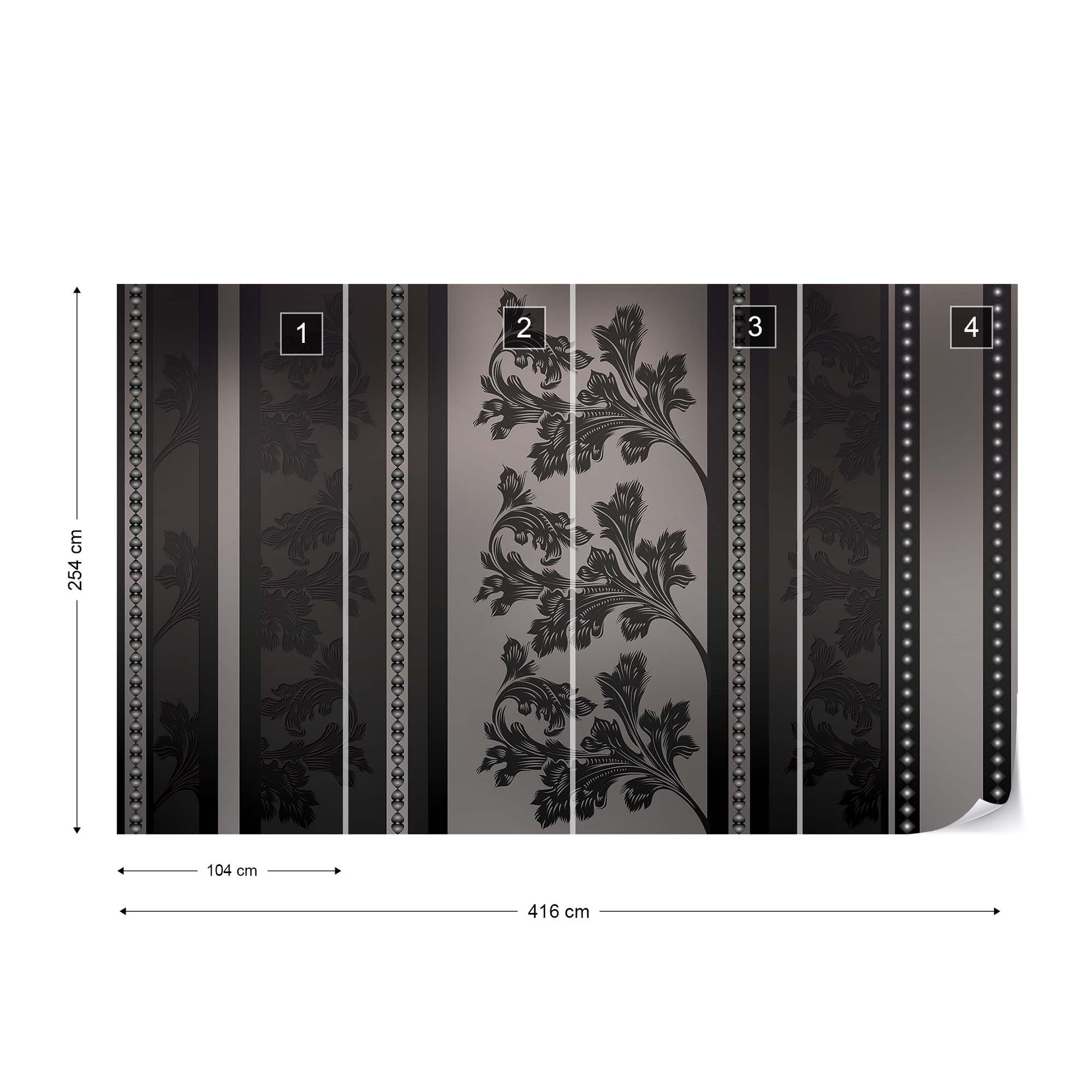 Floral Design Black And Grey Photo Wallpaper Wall Mural - USTAD HOME