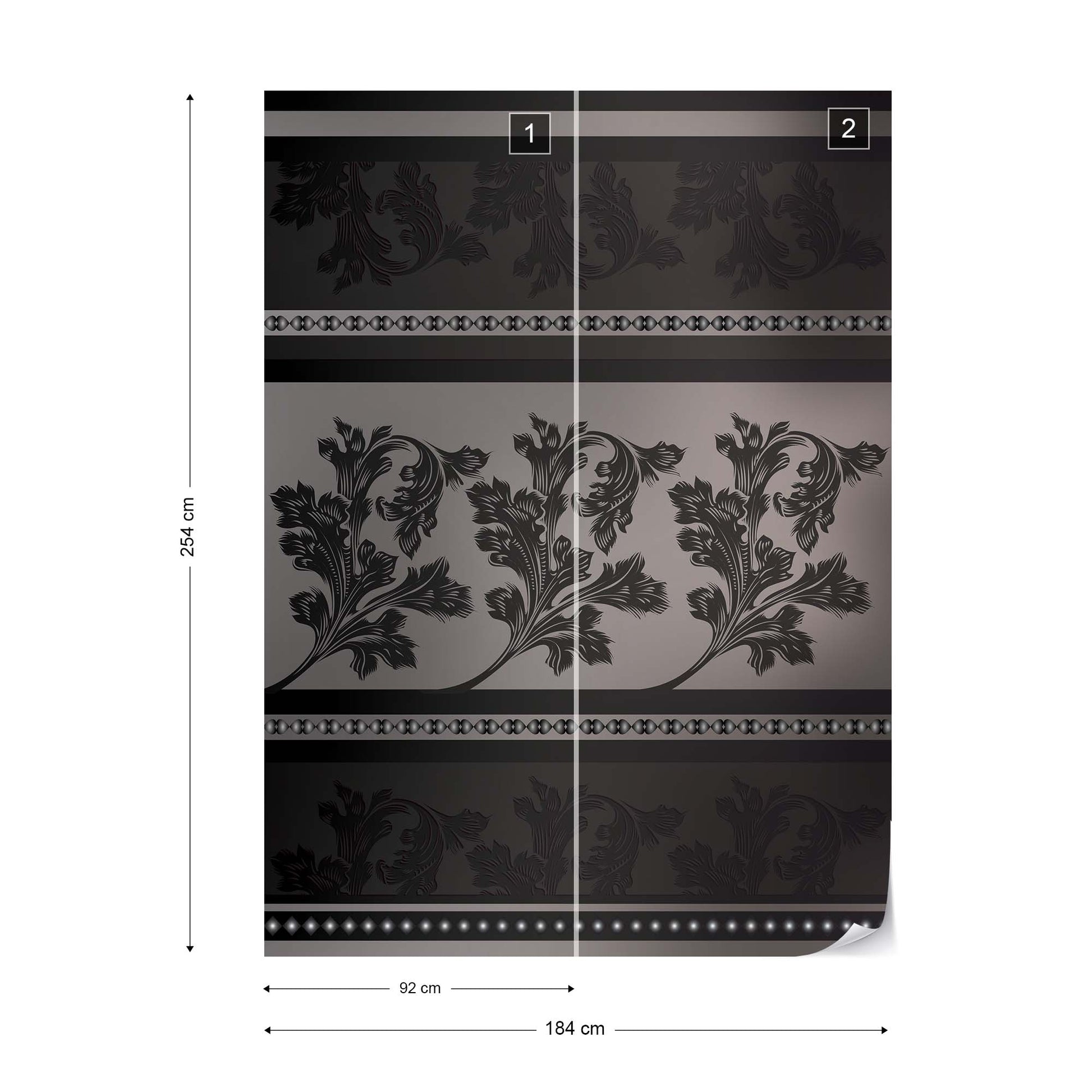 Floral Design Black And Grey Photo Wallpaper Wall Mural - USTAD HOME