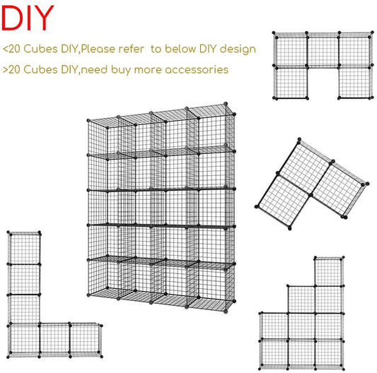 Metal Wire Storage Cube Wardrobe Shelves with 2 Rail - USTAD HOME