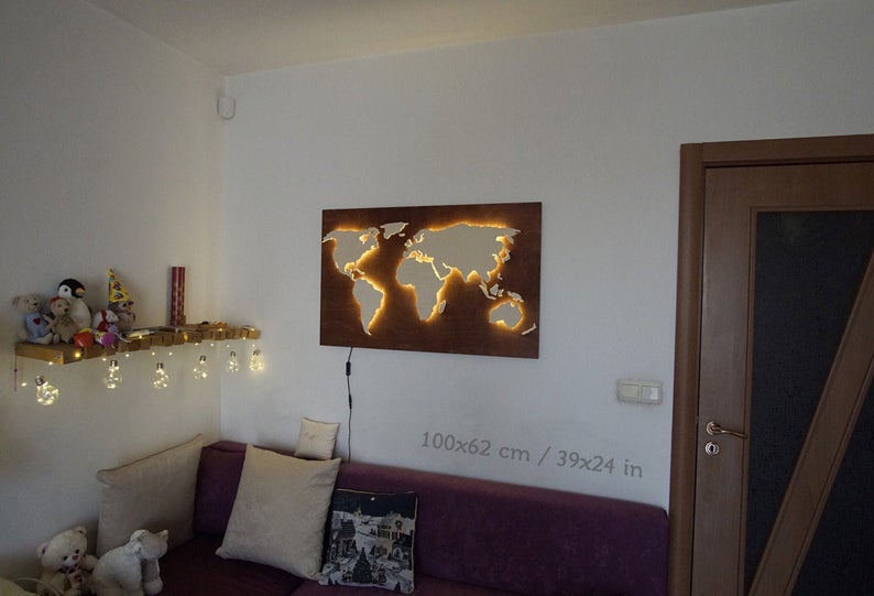 Wooden Wall Art World Map - USTAD HOME