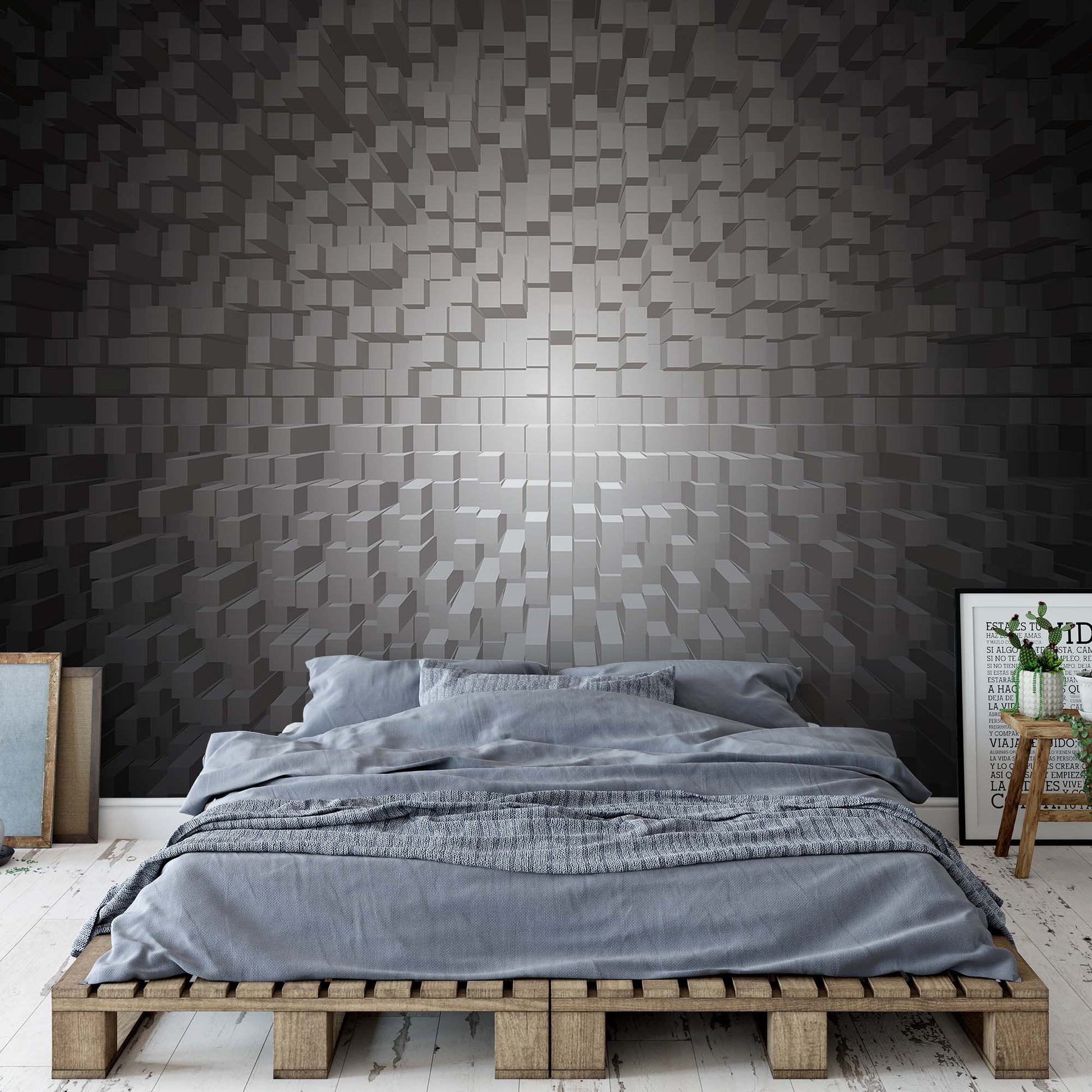 3D Black And White Modern Pixel Design Photo Wallpaper Wall Mural - USTAD HOME