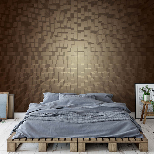 3D Brown Modern Pixel Design Photo Wallpaper Wall Mural - USTAD HOME