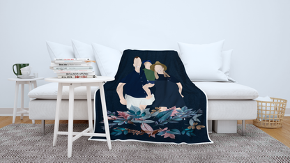 Personalized Faceless Illustration Photo Design Baby Couple Family Blue Blanket - USTAD HOME