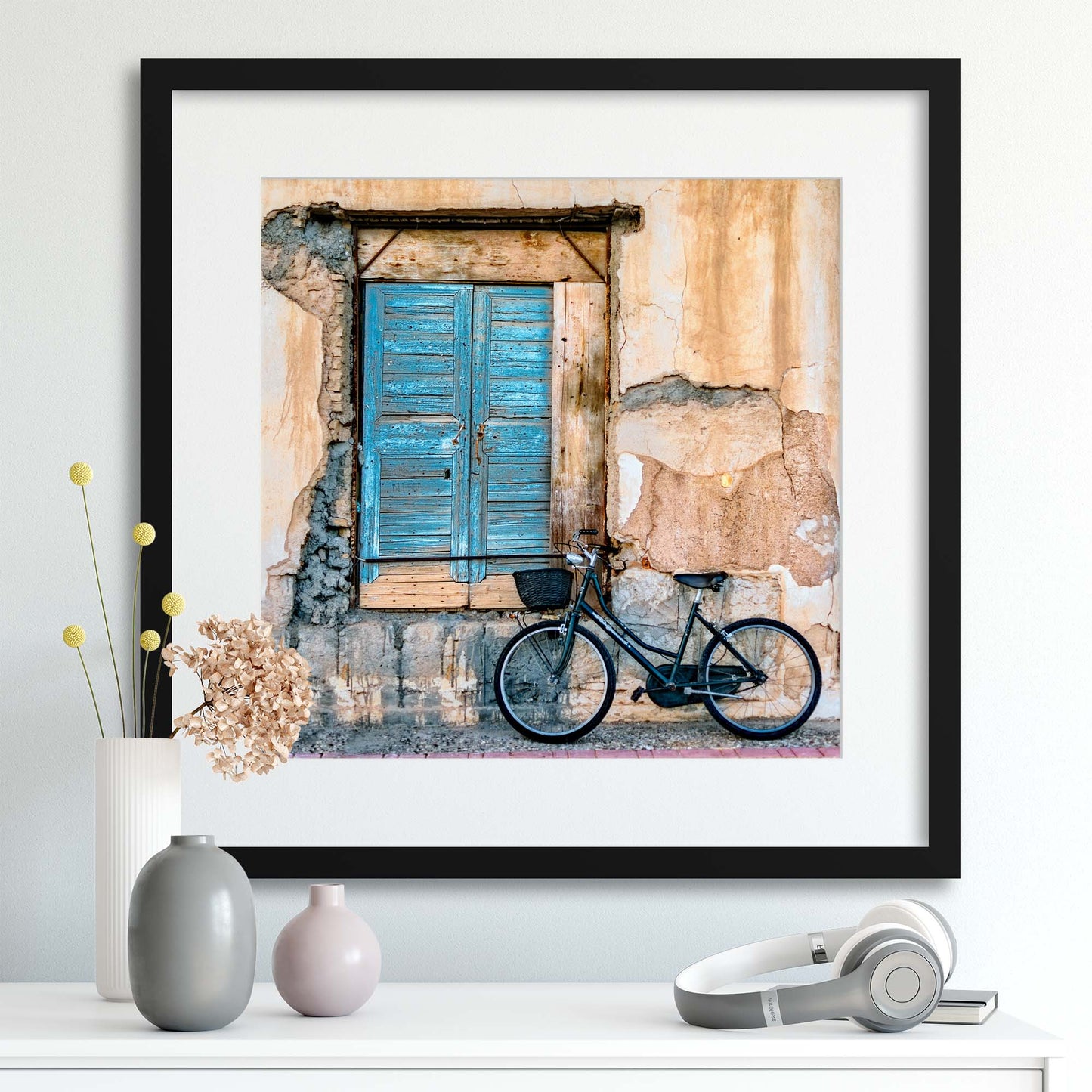 Old Window and Bicycle by George Digalakis Framed Print - USTAD HOME