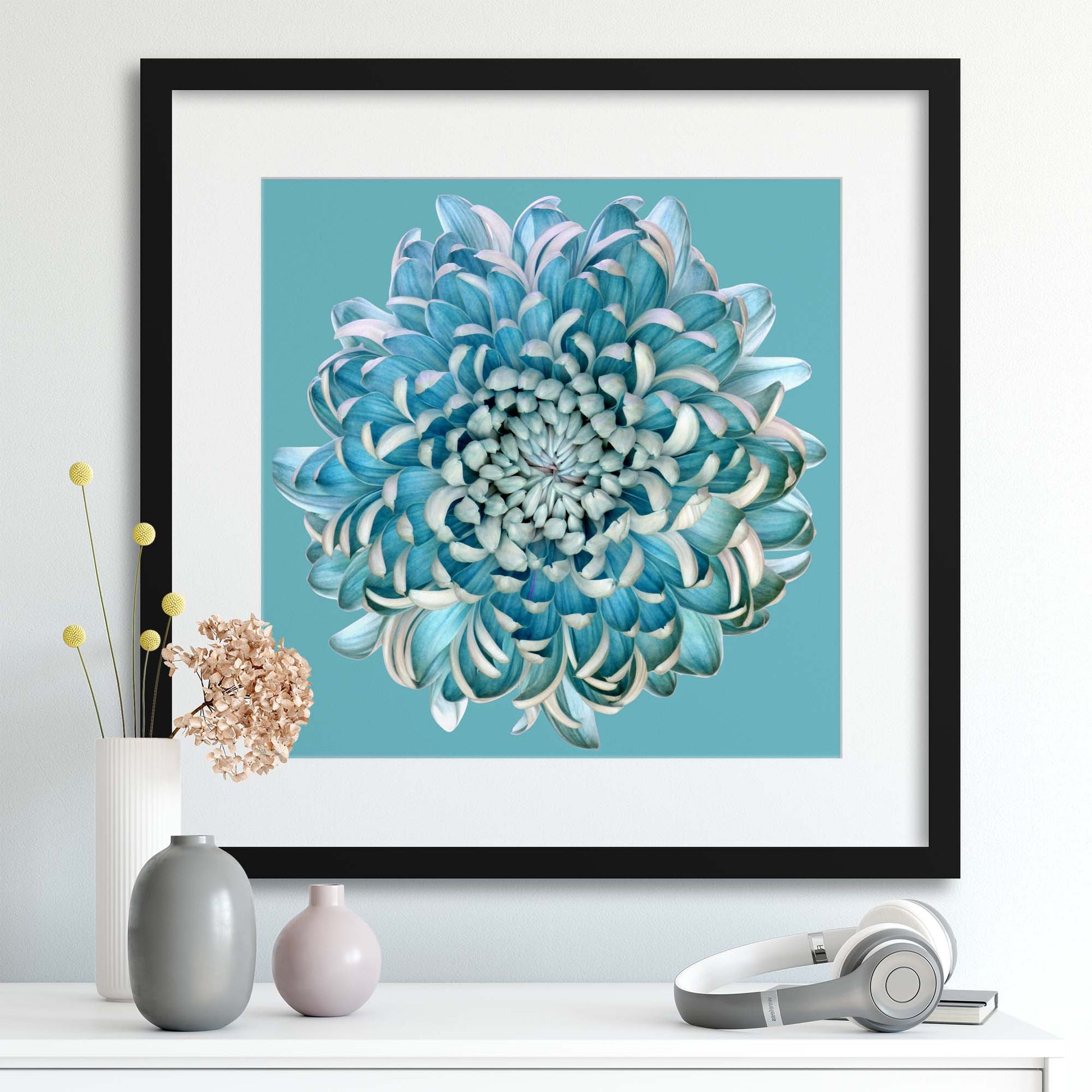 Blue Chrysanth by Brian Haslam Framed Print - USTAD HOME