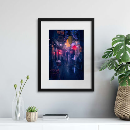 Tokyo Blue Rain by Javier Framed Print - USTAD HOME