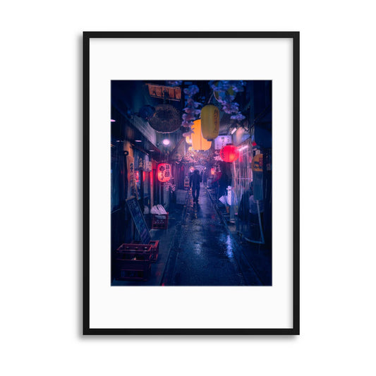 Tokyo Blue Rain by Javier Framed Print - USTAD HOME