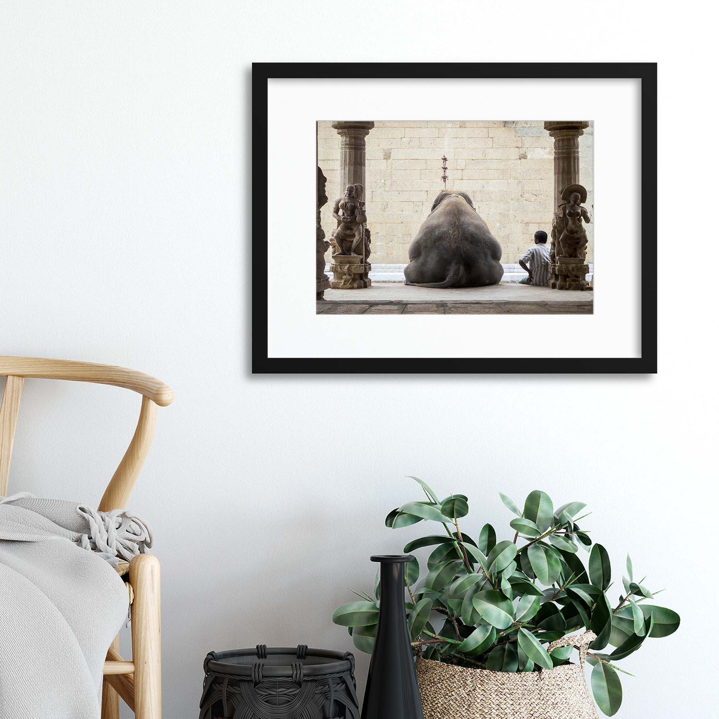 The Elephant and its Mahot by Ruhan Framed Print - USTAD HOME