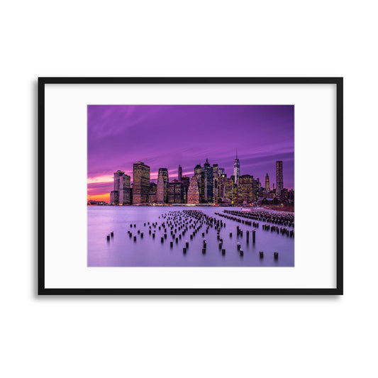 New York Violet Sunset by J.G. Damlow Framed Print - USTAD HOME