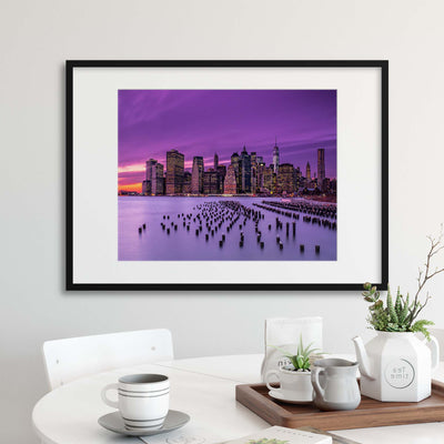 New York Violet Sunset by J.G. Damlow Framed Print - USTAD HOME