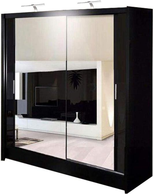 Double Mirror Sliding Door Chicago Wardrobe with LED LIGHT - USTAD HOME