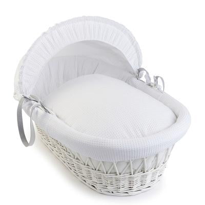 Waffle White Wicker Moses Basket - USTAD HOME