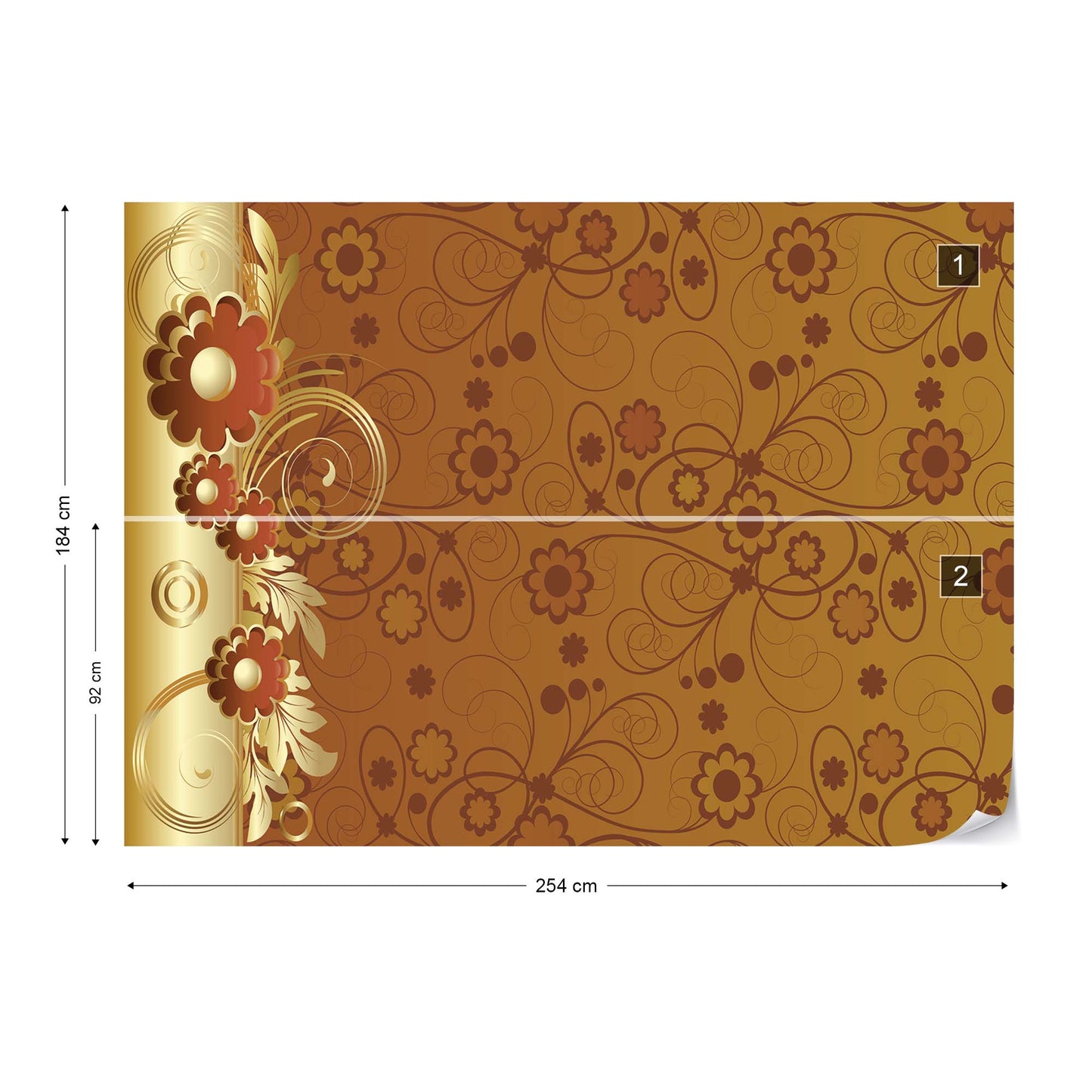 Brown And Gold Floral Design Photo Wallpaper Wall Mural - USTAD HOME