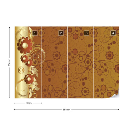 Brown And Gold Floral Design Photo Wallpaper Wall Mural - USTAD HOME