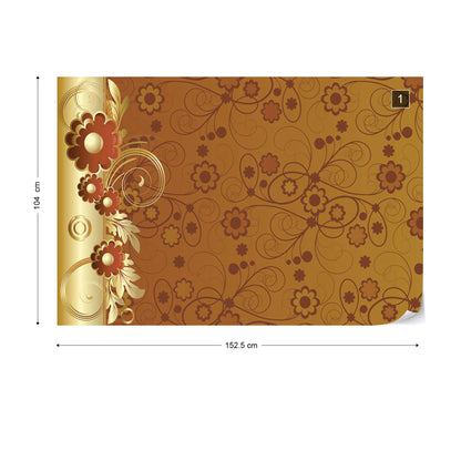 Brown And Gold Floral Design Photo Wallpaper Wall Mural - USTAD HOME