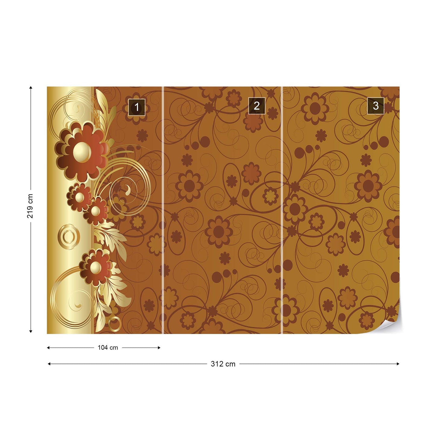 Brown And Gold Floral Design Photo Wallpaper Wall Mural - USTAD HOME