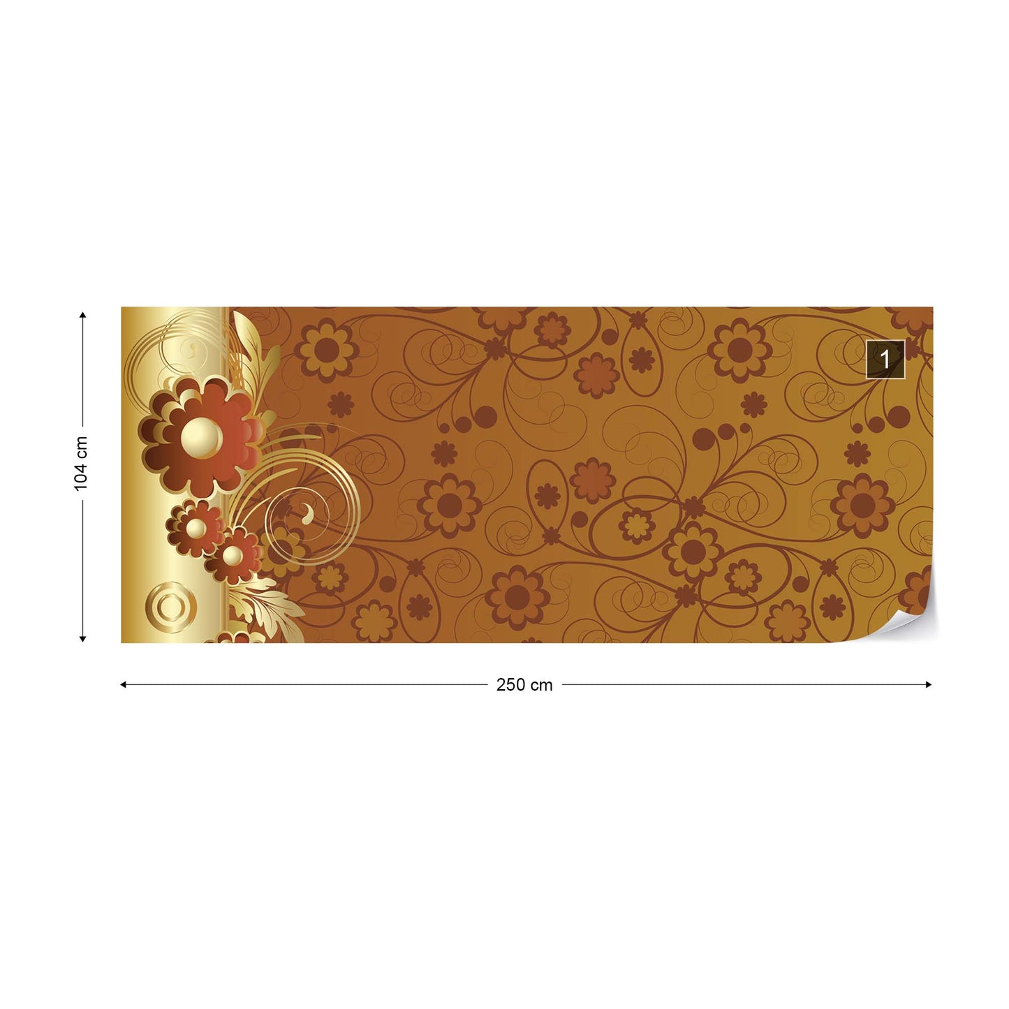 Brown And Gold Floral Design Photo Wallpaper Wall Mural - USTAD HOME