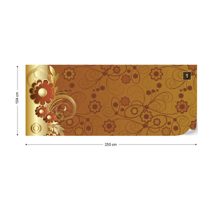 Brown And Gold Floral Design Photo Wallpaper Wall Mural - USTAD HOME