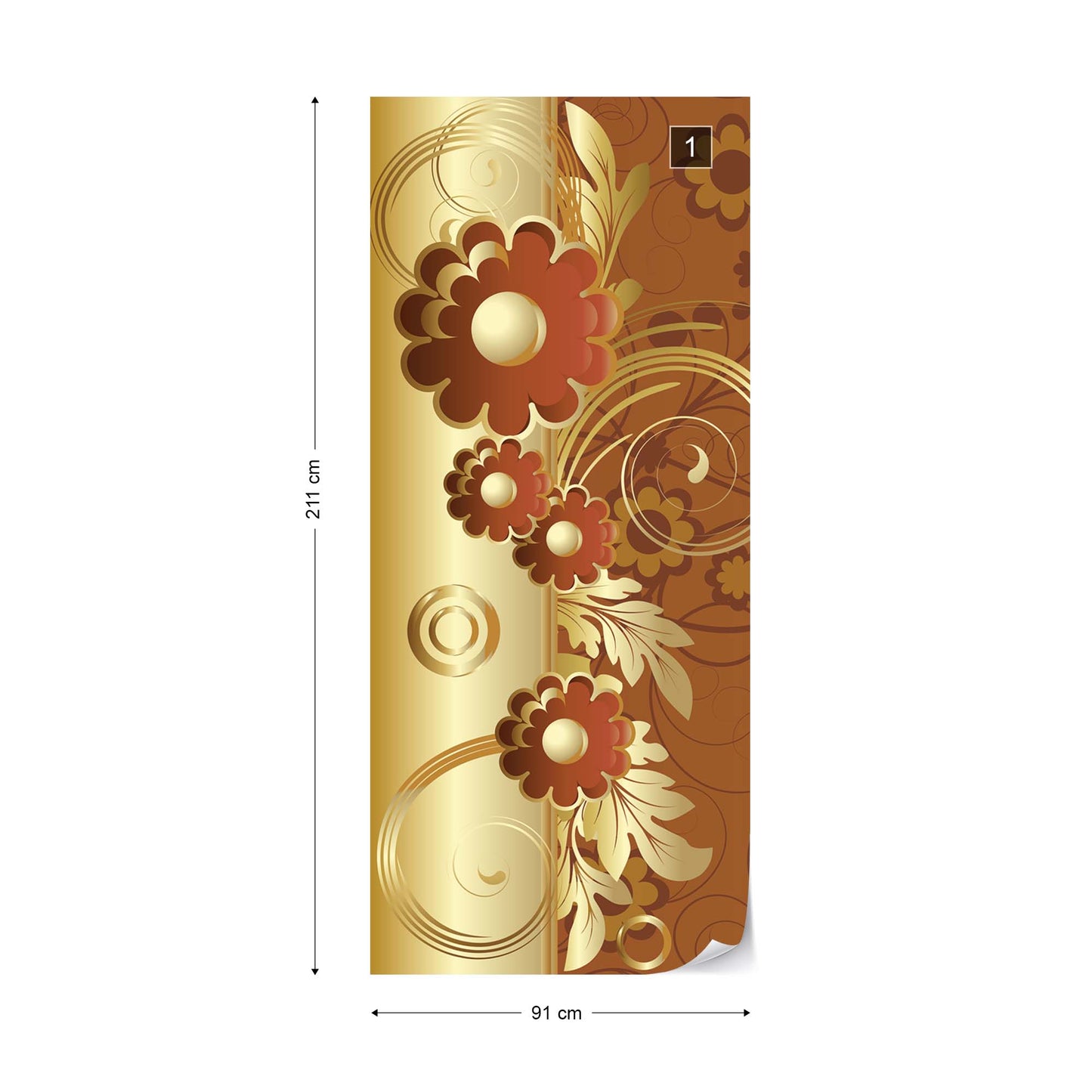 Brown And Gold Floral Design Photo Wallpaper Wall Mural - USTAD HOME