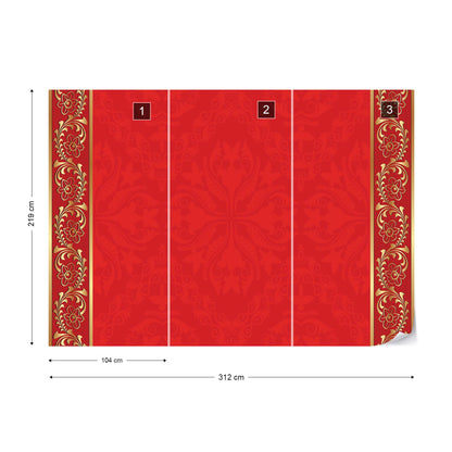 Red Floral Design Photo Wallpaper Wall Mural - USTAD HOME