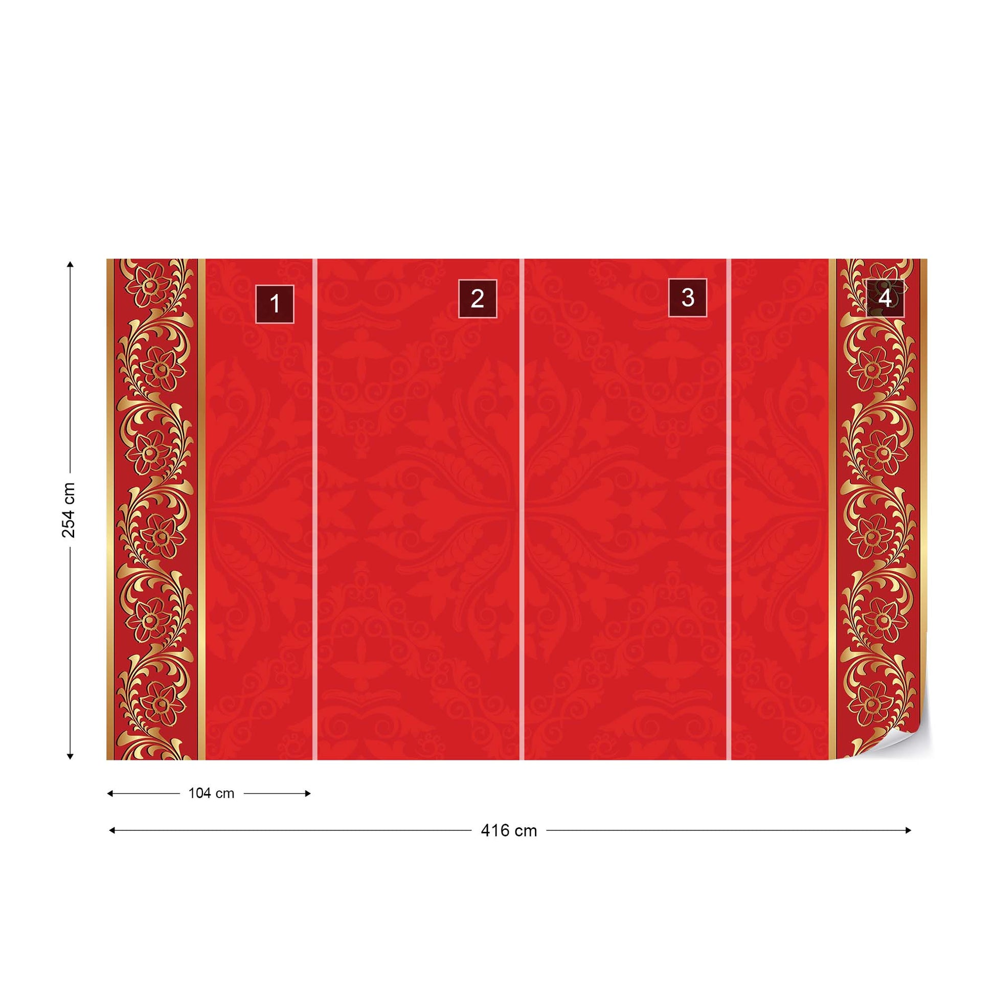 Red Floral Design Photo Wallpaper Wall Mural - USTAD HOME