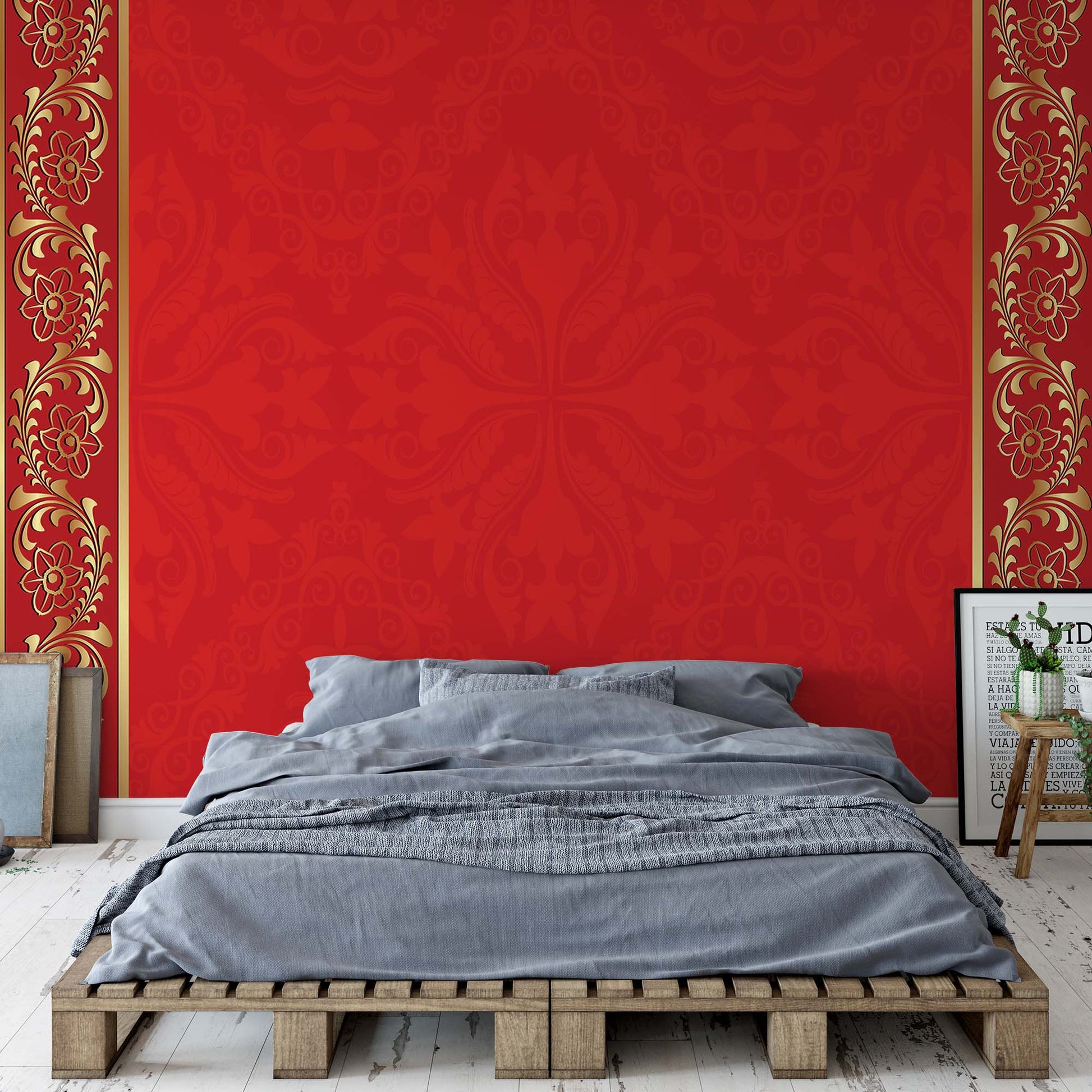 Red Floral Design Photo Wallpaper Wall Mural - USTAD HOME