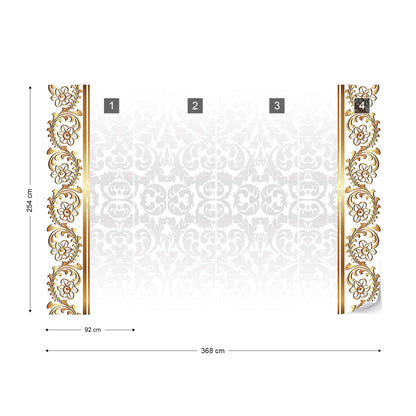 Grey And Gold Ornamental Pattern Photo Wallpaper Wall Mural - USTAD HOME