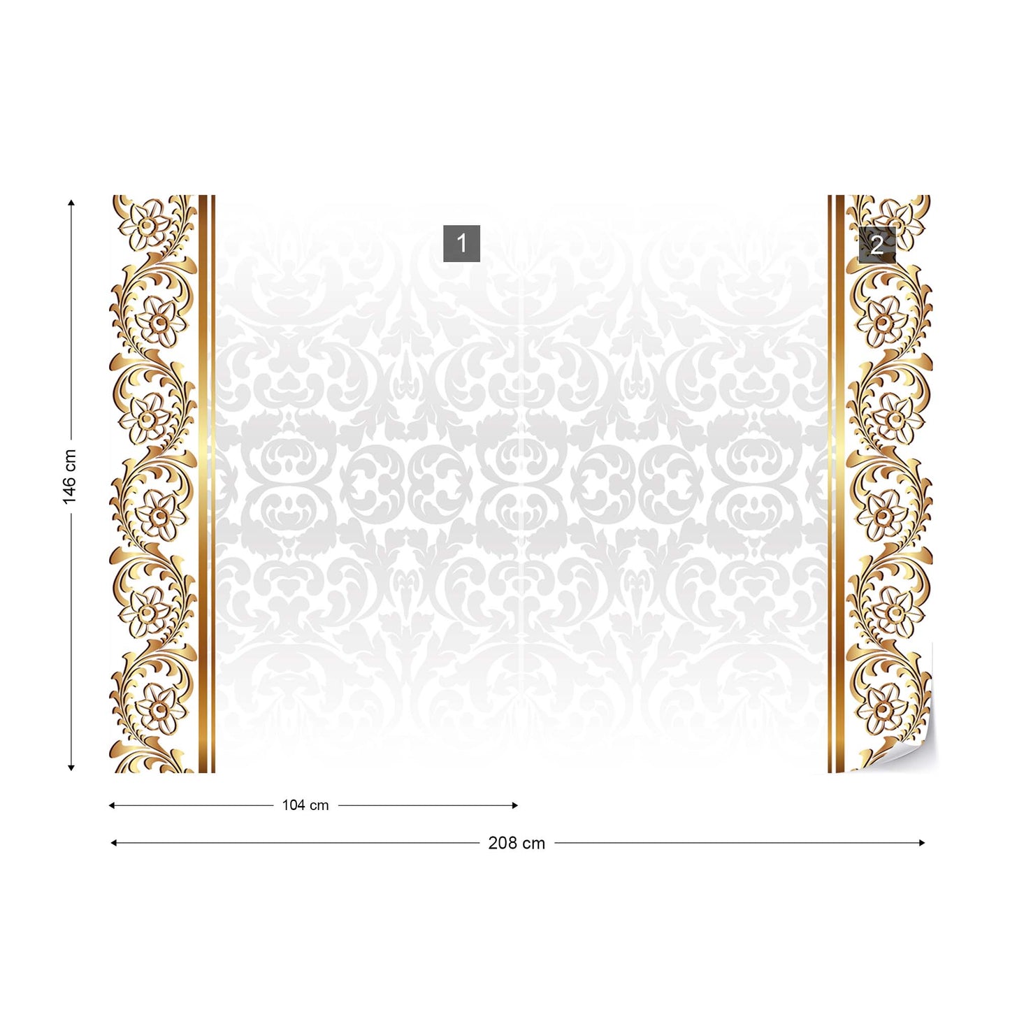 Grey And Gold Ornamental Pattern Photo Wallpaper Wall Mural - USTAD HOME