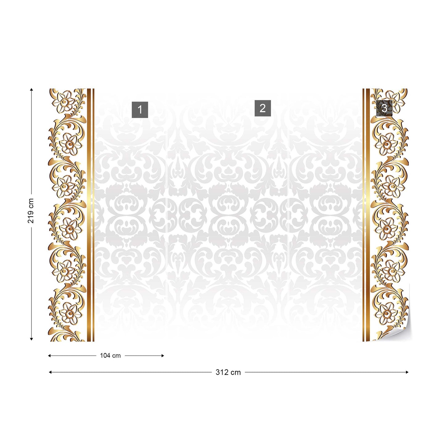 Grey And Gold Ornamental Pattern Photo Wallpaper Wall Mural - USTAD HOME