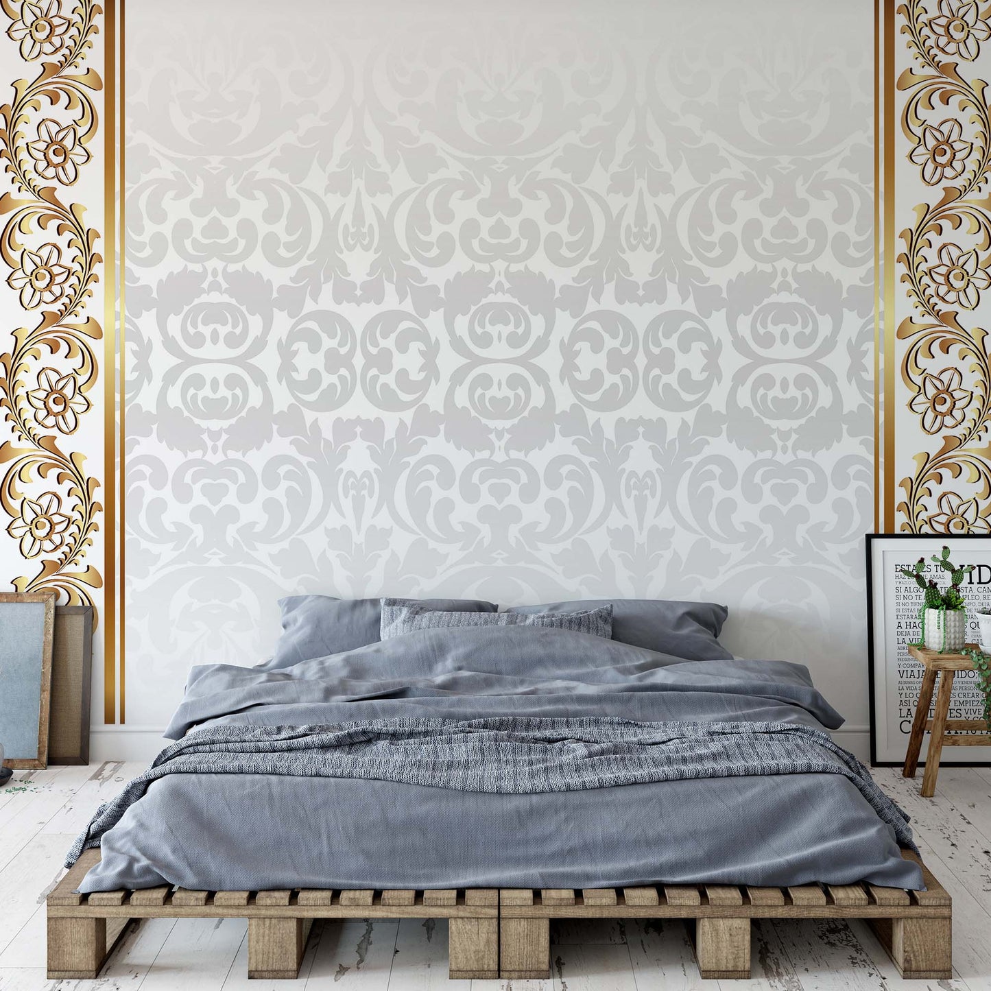 Grey And Gold Ornamental Pattern Photo Wallpaper Wall Mural - USTAD HOME