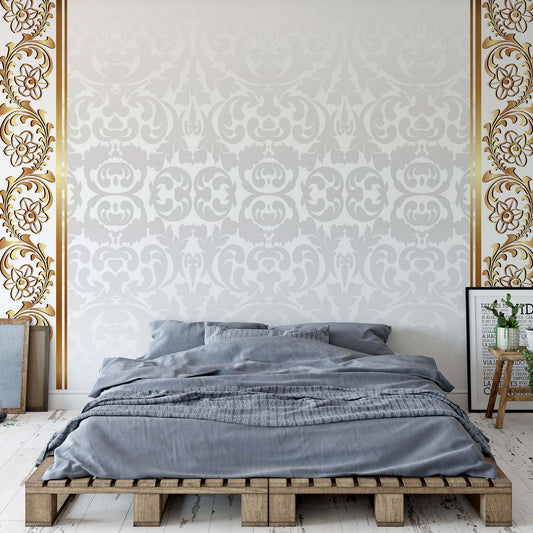 Grey And Gold Ornamental Pattern Photo Wallpaper Wall Mural - USTAD HOME