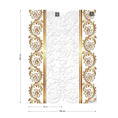 Grey And Gold Ornamental Pattern Photo Wallpaper Wall Mural - USTAD HOME