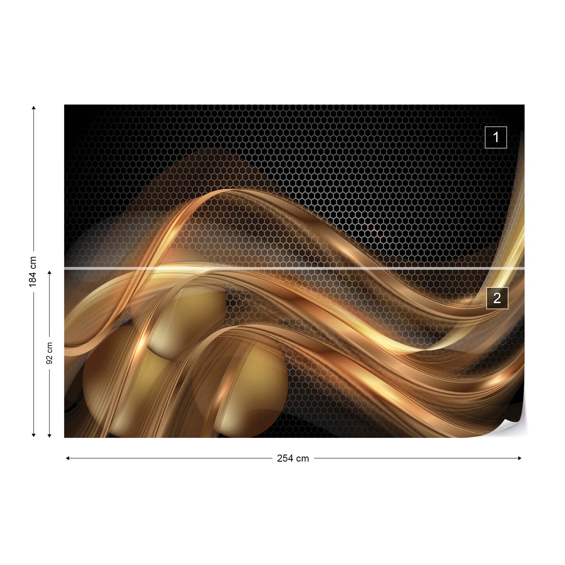 3D Gold Swirl Black Modern Photo Wallpaper Wall Mural - USTAD HOME