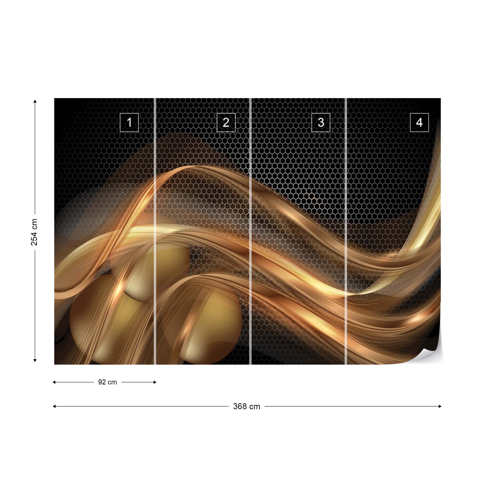 3D Gold Swirl Black Modern Photo Wallpaper Wall Mural - USTAD HOME