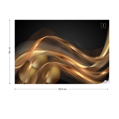 3D Gold Swirl Black Modern Photo Wallpaper Wall Mural - USTAD HOME