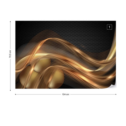 3D Gold Swirl Black Modern Photo Wallpaper Wall Mural - USTAD HOME