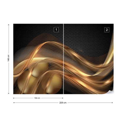 3D Gold Swirl Black Modern Photo Wallpaper Wall Mural - USTAD HOME