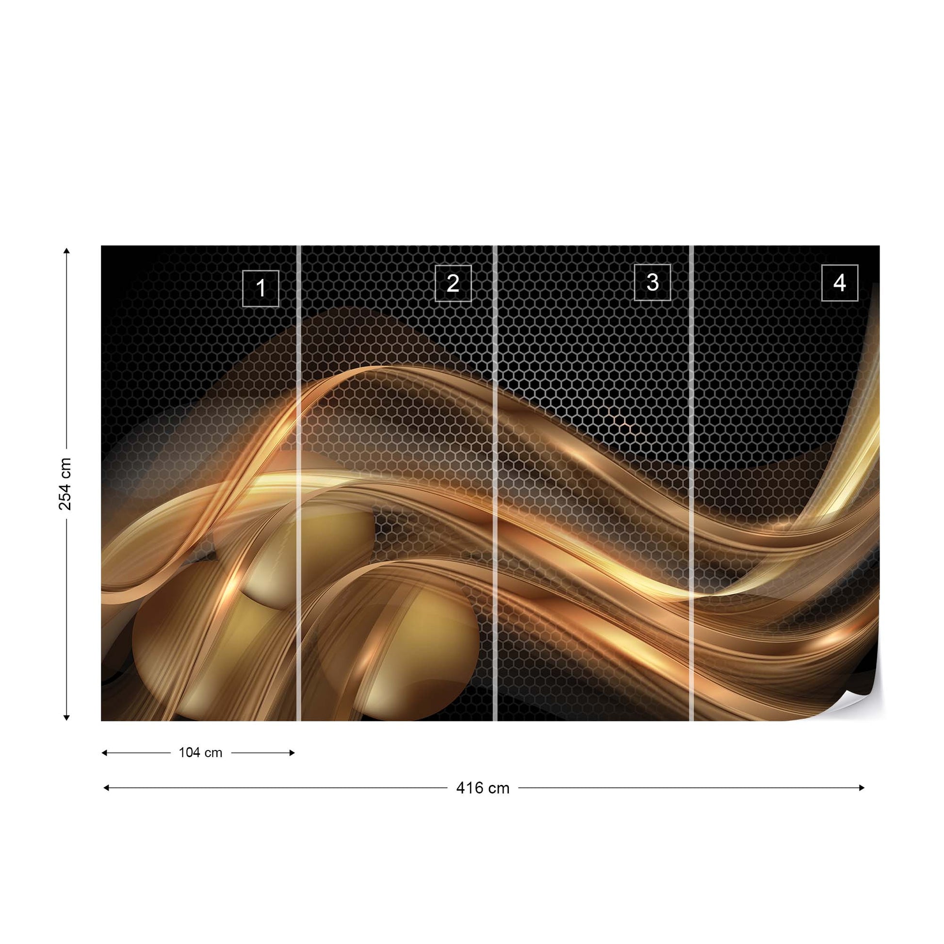 3D Gold Swirl Black Modern Photo Wallpaper Wall Mural - USTAD HOME